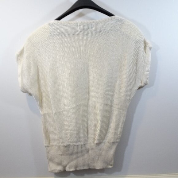 PIERRE CARDIN Ivory Cream Short Sleeve Sweater Lace Detail Sequin Size M Vintage - Picture 9 of 9